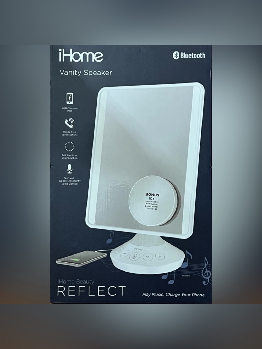 iHome White Vanity Speaker Mirror with Bluetooth
